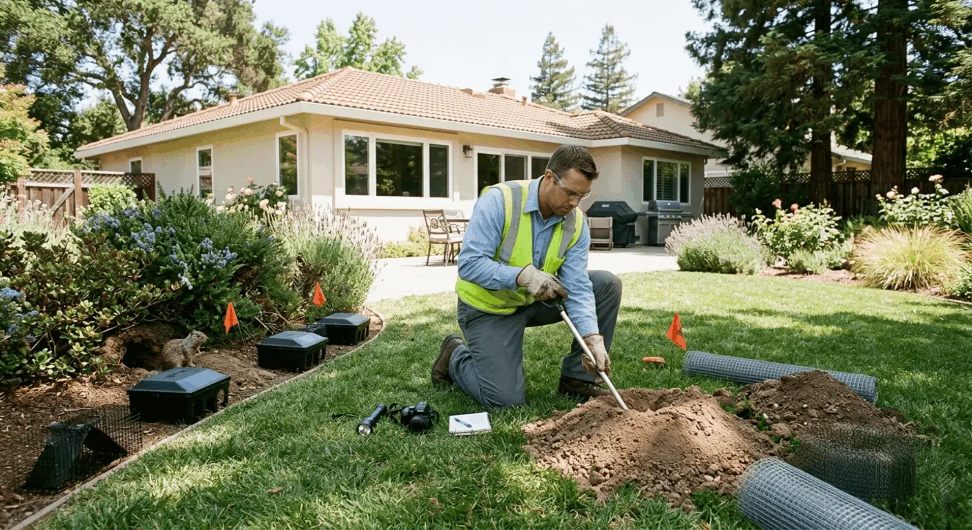 Licensed technician performing rat removal in Woodside Plaza, CA